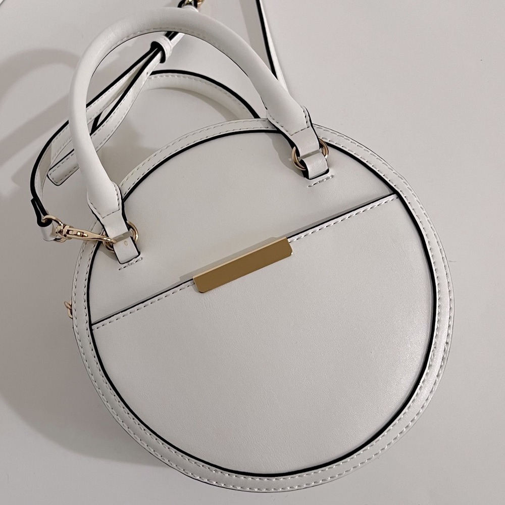 White Faux Leather Circle Mini Handbag Crossbody Purse New